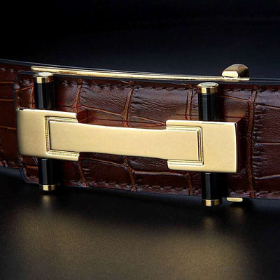 gold and brown crocodile belt mens