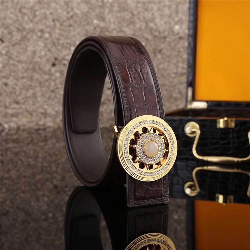 gold crocodile skin leather belt