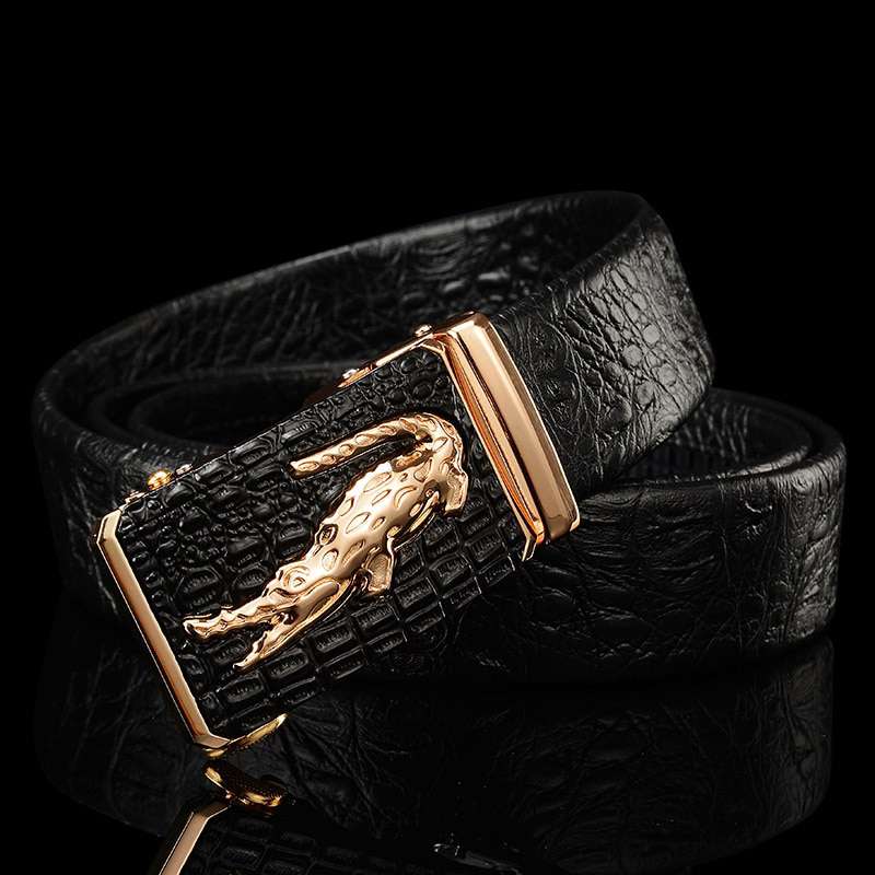 gold mens black crocodile belt