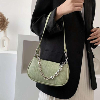 model green croc embossed handbags