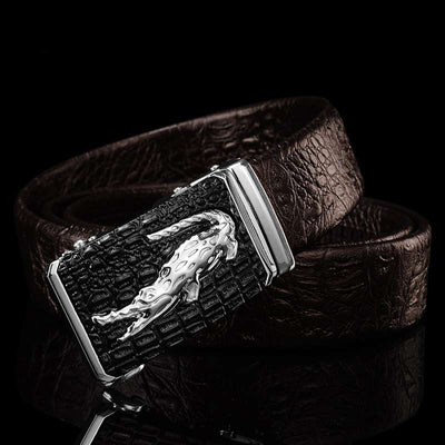 silver mens black crocodile belt brown